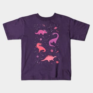 Astronaut Dinosaurs on Pink Kids T-Shirt